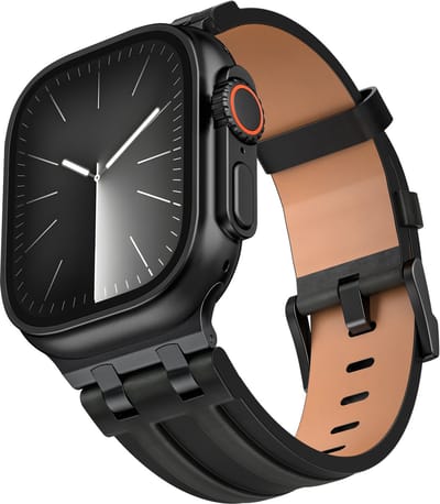 Stravo Vintage Leren Horlogebandje – Echt Leer Retro Bandje voor Apple Watch 46mm (Series 10/11) / 45mm (Series 7/8/9) / 44mm (Series 4/5/6/SE) / 49mm (Ultra 1/2/3) – Robuust & Stoer – Zwart