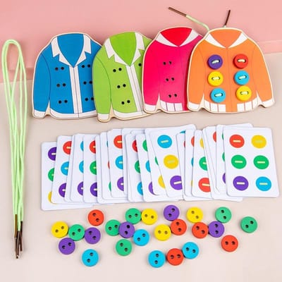 1 Sac Éducation Précoce Enfants Vêtements Enfilage Bouton Jeu Compétences de Vie Guides Couture Coaching Enfant Jeu de Plateau Do-It-Yourself