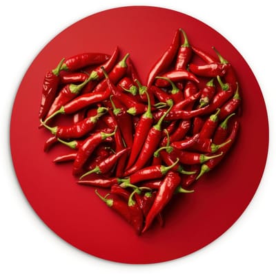 WallCircle® Wandcirkel 120x120 cm - Muurcirkel Pepers - Rood - Hart - Muurdecoratie woonkamer - Wanddecoratie slaapkamer - Kamer decoratie accessoires - Ronde schilderijen XXL