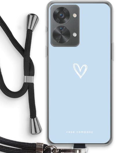 Case Company® - Hoesje met koord geschikt voor OnePlus Nord 2T hoesje met Koord - Klein Hart Blauw - Telefoonhoesje met Zwart Koord - Bescherming aan alle Kanten en Over de Schermrand