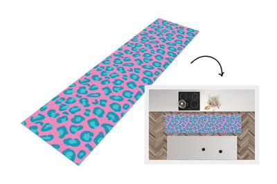 Keukenloper - Loper keuken - Panterprint - Blauw - Roze - Patronen - 200x50 cm - Keukenloper vinyl