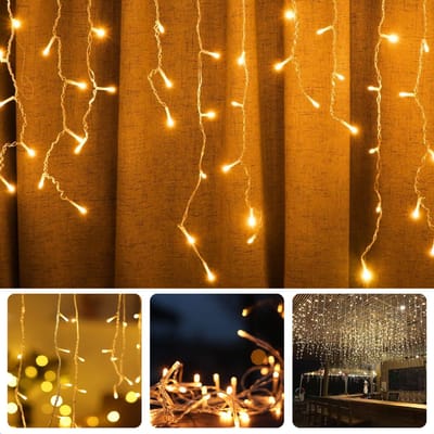 Cheqo® Ijspegel Lichtgordijn voor Buiten en Binnen - Licht Gordijn - Kerstverlichting - Kerstlampjes - Kerstboomverlichting - 300 cm - Warm Wit LED - Met Afstandsbediening - Waterdicht