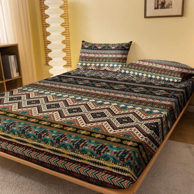 1 Boheems Gedessineerd Matlaken, Slaapkamer Bedsprei met Print, Beddengoed (Exclusief kussenslopen) 71x132cm brown