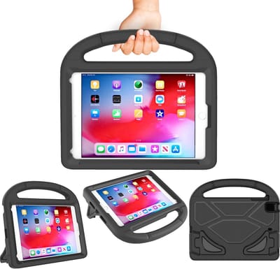 Tablethoes Geschikt voor: Apple iPad Mini 6 / Mini 7 / Apple iPad Mini 2021 8.3 inch - A2567 / A2568 / A2569 (A17 Pro 2024) Siliconen hoes voor kinderen Schokbestendig hoesje met handvat en standaard - zwart