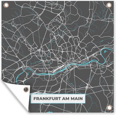 Tuin poster Kaart – Plattegrond – Stadskaart – Frankfurt am Main – Duitsland – Blauw - 200x200 cm - Tuindoek