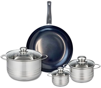 Set van 1 Koekenpan 32 cm en 3 kookpotten 12, 16 en 24 cm Elo Prima Glanzend