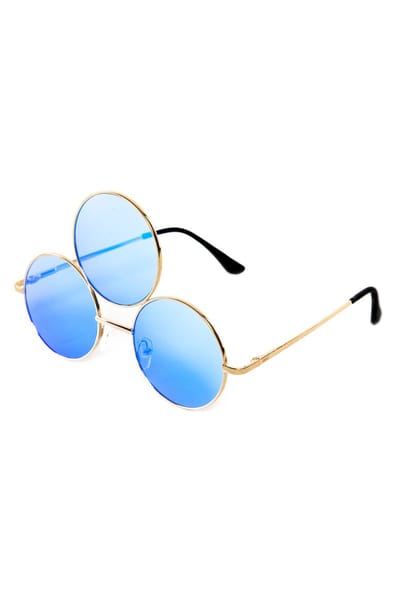 KIMU® Derde Oog Zonnebril - Goud Montuur - Blauwe Spiegel Glazen - Chakra Spiritualiteit Spiegelglazen Karma Mystiek Paranomaal Bewustzijn Festival
