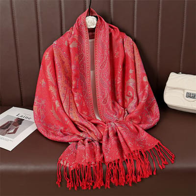 Écharpe Châle Pashmina Cachemire Imprimé Jacquard Fleurs Bordures Femmes Franges Couvertures Châles Ethniques 70x190cm