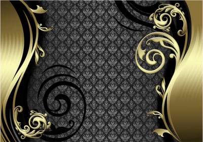 Fotobehangkoning - Behang - Vliesbehang - Fotobehang Gouden Versiering - Hotel Chique - Luxe - Golden curtain - 200 x 140 cm