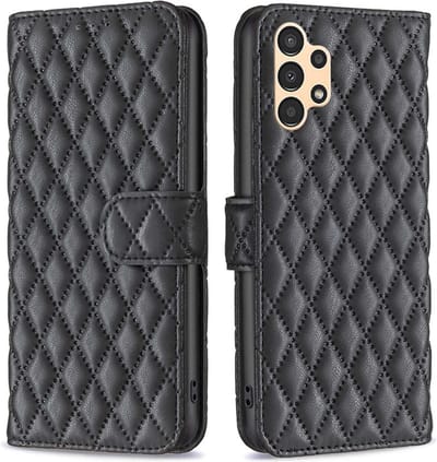 BINFEN Hoesje - Geschikt voor Samsung Galaxy A13 4G / A13 5G / A04s Hoesje - BINFEN Rhombus Book Case - Zwart