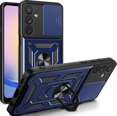 Hoesje Geschikt voor Samsung Galaxy A15 Met draaibare Ringhouder en camera bescherming - Arara backcover - Blauw