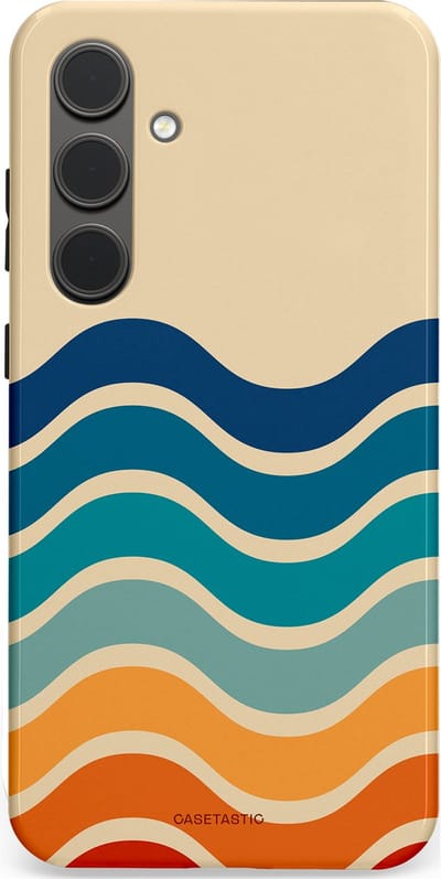 Casetastic hoesje geschikt voor Samsung Galaxy S24 Plus - Dubbellaagse bescherming - Nostalgische golven - Fashion Case - Zand Petrol Rood Oranje
