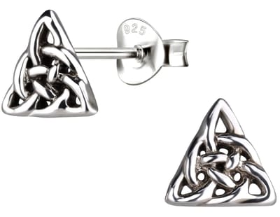Joy|S - Zilveren Keltische driehoek oorbellen - 7 mm - geoxideerd