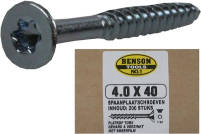 Hofftech Verzinkte Spaanplaatschroeven - 4.0 x 40 mm Torx - Aantal 200 stuks - Diameter 4.0 mm - Lengte 40 mm - Verzinkt - Torx T20 -