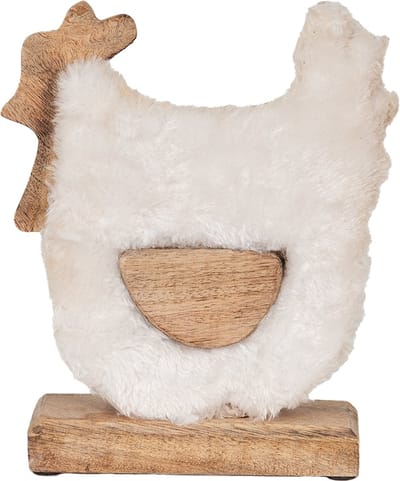 Clayre & Eef Beeld Haan 18x5x21 cm Wit Bruin Hout
