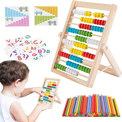 Houten Telraam - Rekenmachine Speelgoed - Vroeg Leren Rekenen - Levendige Kleuren - 23.7 x 19.4 x 5.2 cm - Multicolor