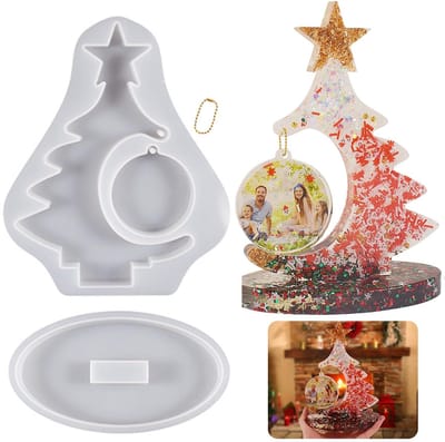 Dailygoody - Kerstboomfotolijst - Siliconen gietvorm - Unieke kerstdecoratie - 23 x 17 cm - Doe-het-zelf knutselen - Fotolijst voor huis - Kerstversie...