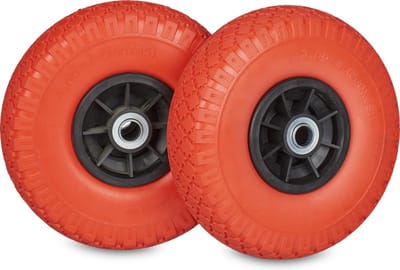 2x steekwagenwiel 3.00-4" - 260x85 mm - rubber - tot 80 kg - bolderkarwiel - rood-zwart