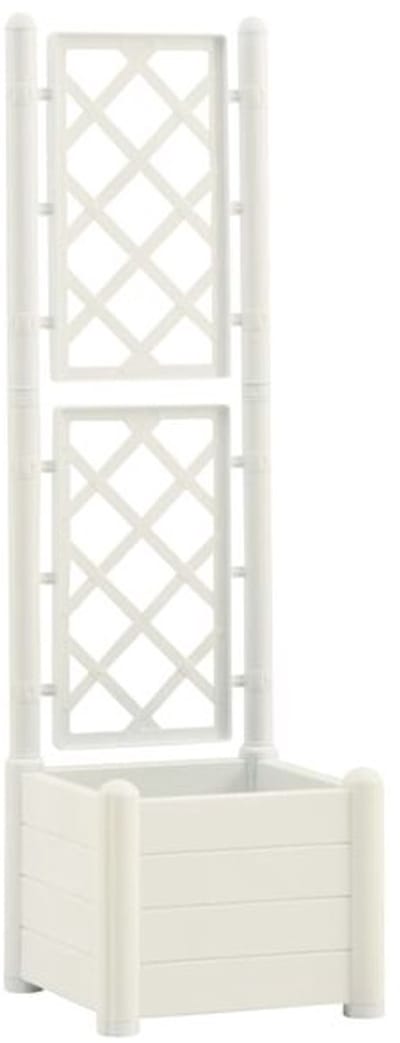 Plantenbak met klimrek - Bloembak - Weerbestendig - Met trellis - Buiten - Plantenrek - 30 Liter - Wit