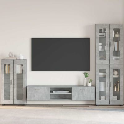 vidaXL - Dressoir - FLORIN - 55,5 - x - 29 - x - 100 - cm - Beton - Grijs - Bewerkt - hout