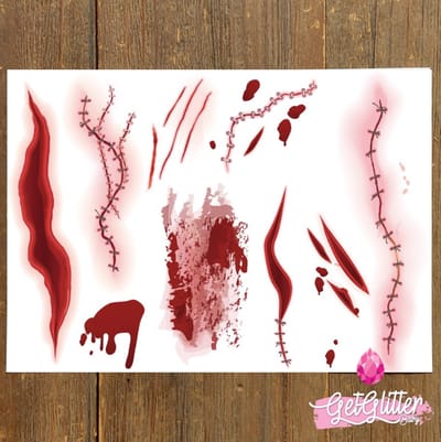 GetGlitterBaby® - Wonden Tattoo Halloween Decoratie Versiering / Carnaval Schmink Make Up Plak Tattoos / Tijdelijke Tattoo Bloed / Nep Tatoeage - Wonden & Hechtingen