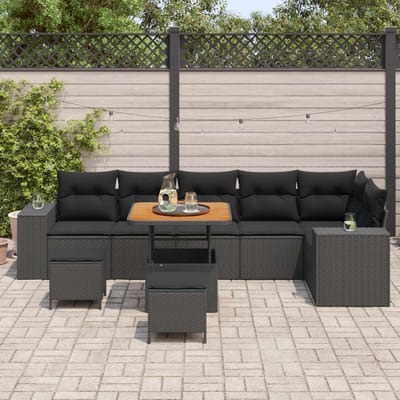 vidaXL - Tuinbank - Set - 9 - st - 6-Aantal - zitplaatsen - Zwart - poly - rattan