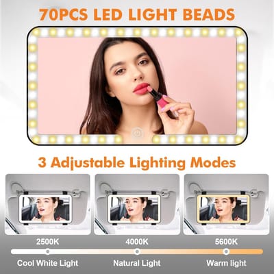 Car Sun Mirror - Makeup Spiegel met 3 Modi - Oplaadbare Zonnevisier Make-up Spiegel voor Autostoel Achterkant (Zwart)