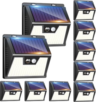 Solar LED Buitenverlichting met Bewegingssensor, 10 Stuks, 3 Modi, Waterdicht IP65, Ideaal voor Tuin en Terras