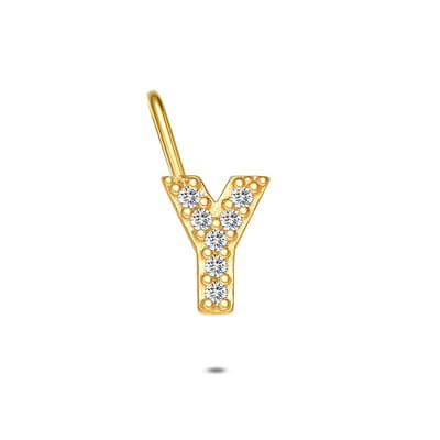 Twice As Nice Hanger in 18kt verguld zilver, letter Y met steentjes