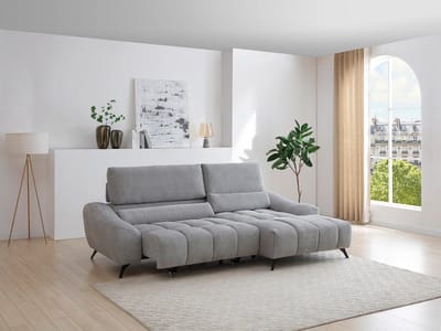 Vente-unique Relax hoekbank met hoek rechts met verschuifbare zitting in grijze stof ELOSIA