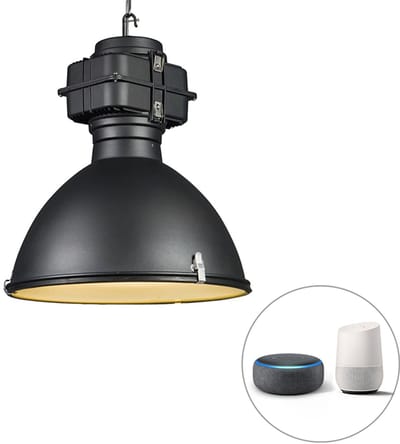 QAZQA sicko - Industriele Dimbare LED Smart Grote hanglamp incl. wifi met Dimmer - 1 lichts - Ø 53 cm - Zwart - Industrieel - Woonkamer | Slaapkamer | Keuken