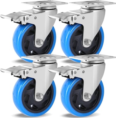 Zwenkwielen met Remmen - 100 mm - 360° Rotatie - Stil - Draagvermogen 600 kg - Industriële Wielen - Set van 4 heavy duty wheel