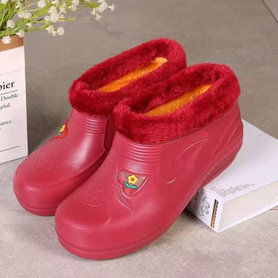 Dames Regenschoenen Winter Waterdichte Schoenen Enkel Sneeuwschoenen Vrouw Platform Dikke Zool Pluche Antislip Waterdicht 37 rood