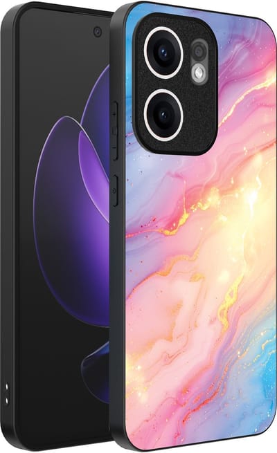Smartphonica Telefoonhoesje Geschikt voor Oppo Reno 13F met Regenboog Glitter Marmer Opdruk - TPU Backcover Case Rainbow Glitter Marble Design geschikt voor Oppo Reno 13F