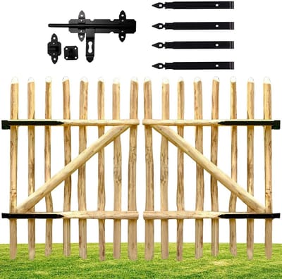 Dubbele Houten Tuinpoort Hazelnoot 200 cm Breed Rustieke Stijl Inclusief Scharnieren