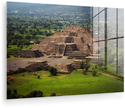 ® Glasschilderij 180x120 cm - Schilderij acrylglas - Luchtfoto van de Piramide van de Maan in het Mexicaanse Teotihuacán - Foto op glas - Muurdecoratie woonkamer - Wanddecoratie slaapkamer - Schilderijen