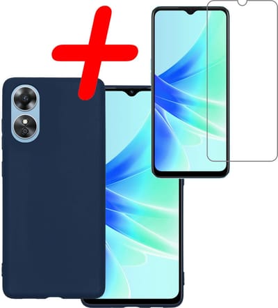 Hoesje Met Screenprotector - Geschikt voor OPPO A17 - Sterk & Shockproof - Back Cover - Siliconen Case - Telefoon Hoes - Donkerblauw