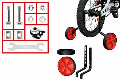 Goodz4All Rode Zijwieltjes Kinderfiets Trainingswieltjes compleet incl. Montagemateriaal en Steeksleutel - extra met Zilverkleurige Bel