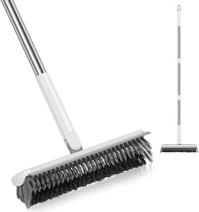 Voegenborstel met steel - Schrobber Tegelreiniger - Vloeren Schrobben - 3-in-1 met trekker - 117 cm - Wit