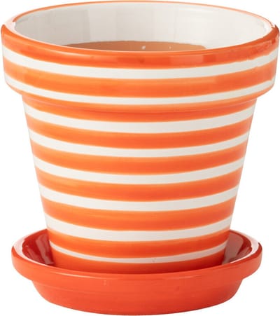 J-Line bloempot Granada Stripes Handmade + Painted - keramiek - oranje - small - Ø 21 cm