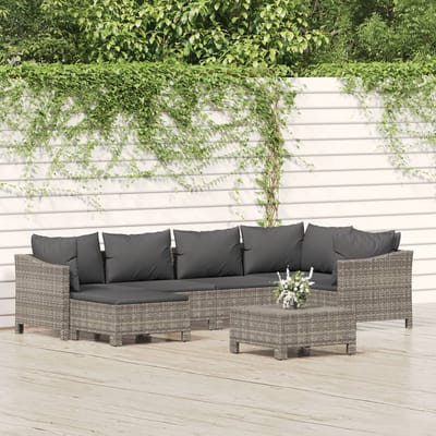 vidaXL - 7-delige - Loungeset - met - kussens - poly - rattan - grijs