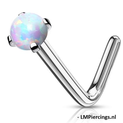 Neuspiercing L-bend 0.8x6x2 - opal wit - LMPiercings