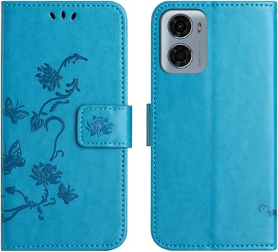 Coverup Hoesje - Geschikt voor Motorola Moto G05 / E15 Hoesje - Coverup Bloemen & Vlinders Book Case - Blauw
