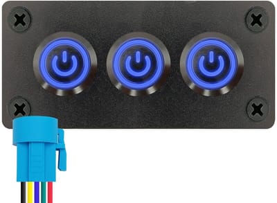 ProRide Metalen Drukschakelaars ON-OFF 220V - 16mm - Drievoudig inbouwpaneel - IP67 - LED indicatie Blauw