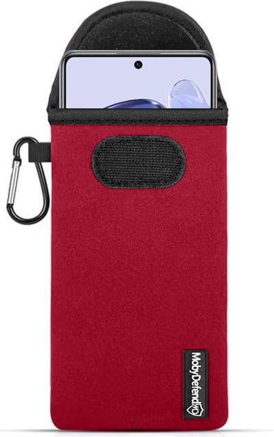 MobyDefend Hoesje - Geschikt voor Xiaomi 12 / 12X - Neopreen Pouch Met Karabijnhaak - Insteek - Riemlus - Rood