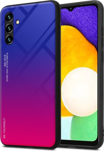 Cadorabo Hoesje geschikt voor Samsung Galaxy A13 5G in PAARS - ROOD - Tweekleurige beschermhoes van TPU-silicone Case Cover en achterzijde van gehard glas