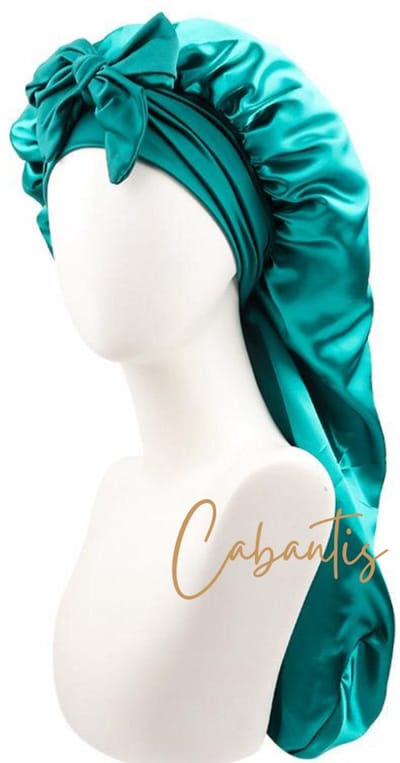Cabantis® Satijnen Bonnet met Lange Verstelbare Band – Extra Groot voor Boxbraids, Vlechten & Krullen – Anti-Pluis & Haarbescherming – Unisex - Petrol