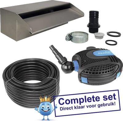 Aquaking RVS Waterval 30 cm Complete Set Incl. Vijverpomp, Waterslang & RVS Slangklem - Vijverpomp - Elektrische Pomp - Vijver - Waterval - Vijverpomp voor in Vijver
