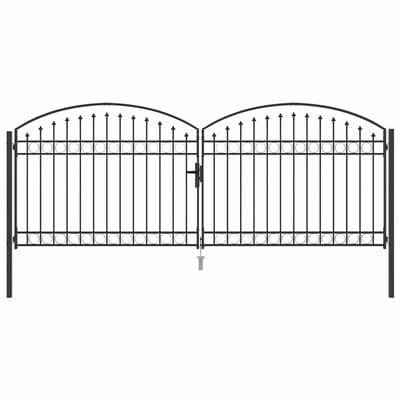vidaXL - Hekpoort - met - slot - Grijs - 301 - x - 224.5 - cm - Staal