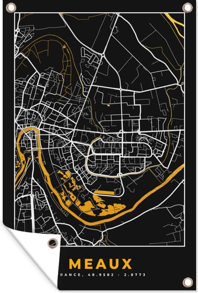 Muurdecoratie Plattegrond – Kaart – Stadskaart – Frankrijk – Meaux - 120x180 cm - Tuinposter - Tuindoek